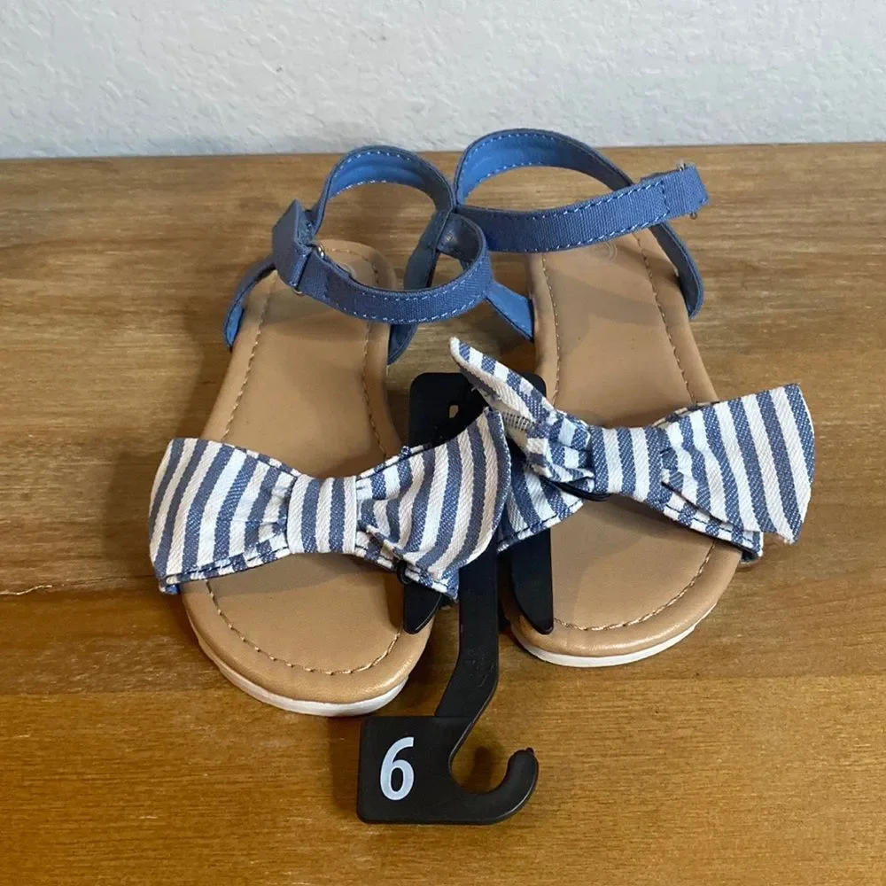 New Toddler Girl’s Casual White Blue Denim Large Bow Sandals Size 9